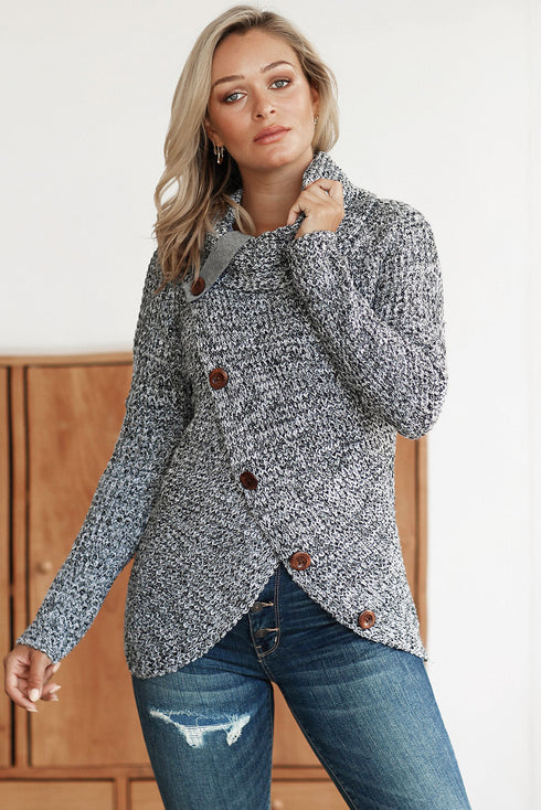 Buttoned Wrap Turtleneck Sweater
